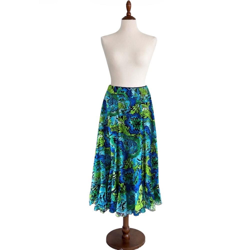 Y2K Vintage Dressbarn sz L Sheer Floral Butterfly Handkerchief Midi Skirt Fairy
